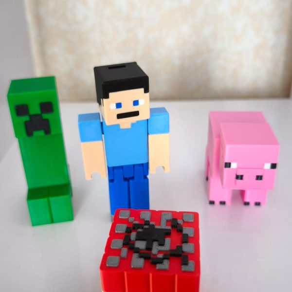 Figuras Minecraft 3D – Creeper, TNT, Cerdito y Steve | Impresión 3D Premium