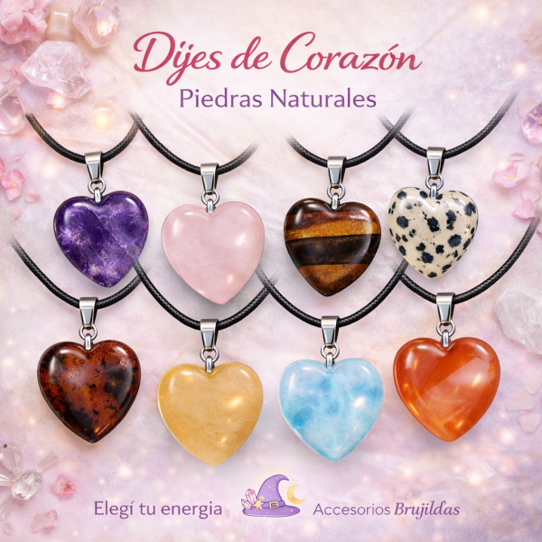 Collar Dije Corazón de Piedra Natural | Brujildas