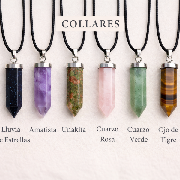 Collar Lápiz de Piedra Natural Dije Energético Ajustable