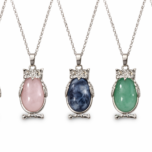 Collar Dije Búho con Piedra Natural